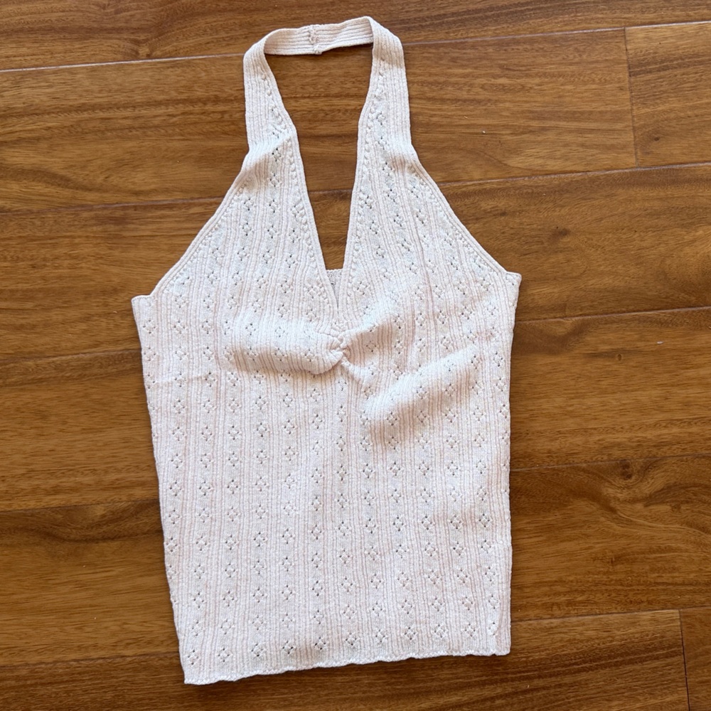 Cream Pink Knit Halter Tank Top